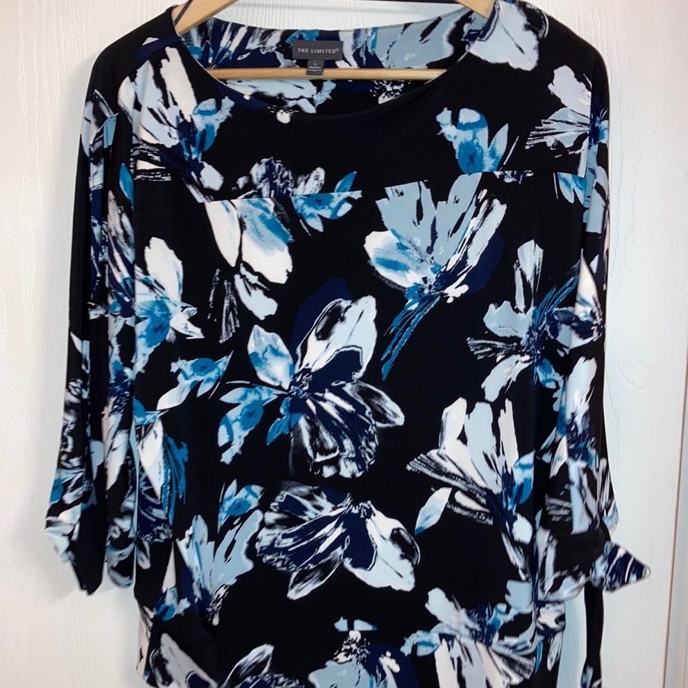 The Limited turquoise and black floral print top